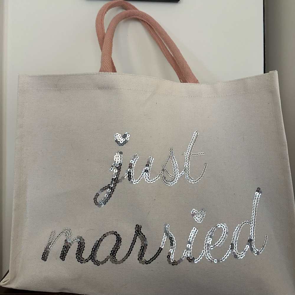 Wedding present just married tote bag honeymoon bridal